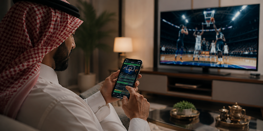 Man placing a basketball bet on a smartphone